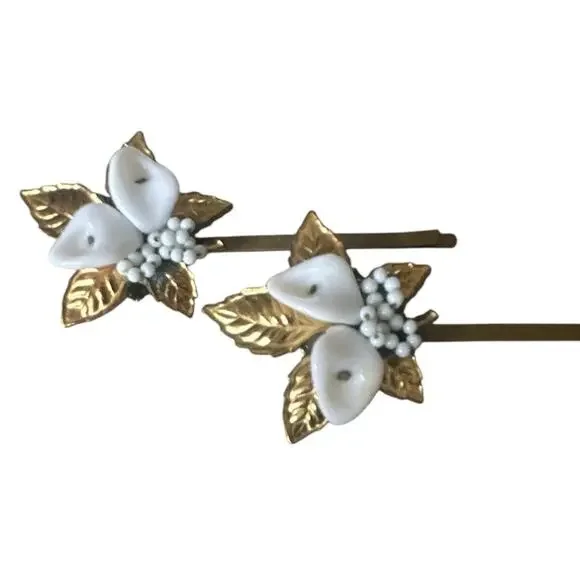 Romantic Floral Hair Pins Set Vintage Jewelry Bridal Winter Gift Coquette Girl - Picture 3 of 6